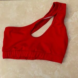 Red one shoulder sport bra